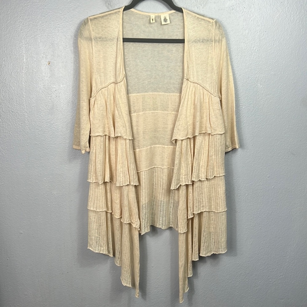 Anthropologie Moth Linen Blend Elbow Length Open Waterfall Front Cardigan Small
